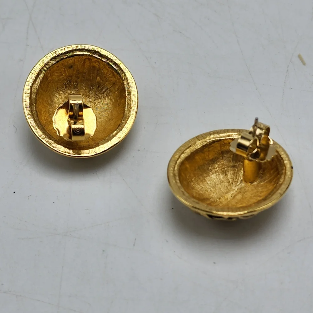 Rare Avon 1990 Moroccan Earrings Pierced Antique Gold Dome Fashion Costume Vtg_5